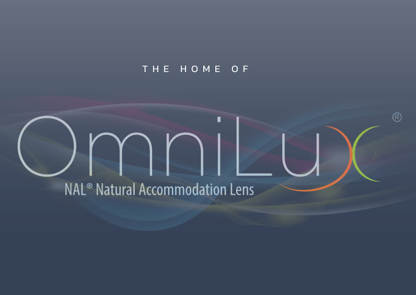 OmniLux lens technology diagram showing natural multifocal vision zones