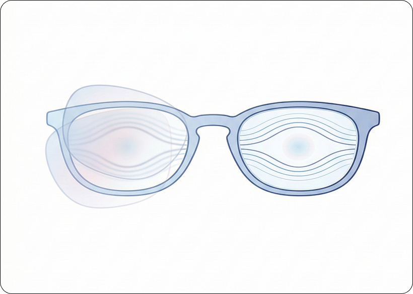 Illustration of eyeglass lenses being replaced in a frame