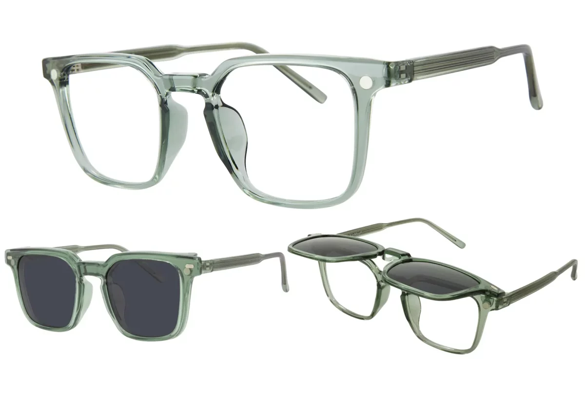 AirMag AFP542 C3 - Green / Crystal - Polarized Grey Sun Flip-Up Clip-On